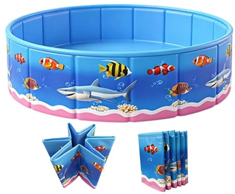 Generisch Piscine extérieure – ronde pliable sans gonflage, design dessin animé thème pataugeoire PVC durable | Terrasse arrière-cour Jeu d'eau d'été