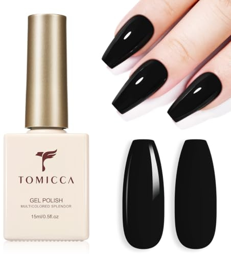 TOMICCA Black Gel Nail Polish 15ML Hema-Free Soak Off Nail Art | Translucent Black Gel Polish UV/LED for Cure Long Lasting, Manicure Salon DIY Gifts for Women