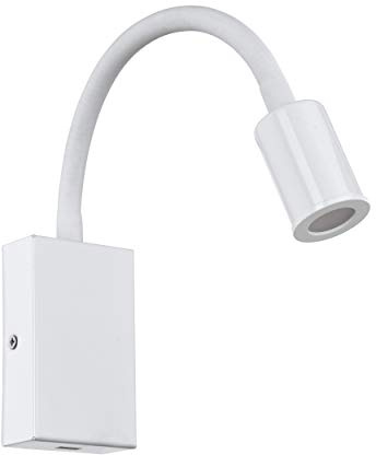 EGLO LED Wandlampe Tazzoli, Wandleuchte mit USB-Anschluss, Wandstrahler | innen aus Metall und Kunststoff mit flexiblem Lesearm, Schlafzimmerlampe in Weiß, Lampe mit Schalter, LED Leselampe warmweiß
