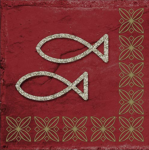 20 Servietten Modern Ichthys bordeaux/Kommunion/Konfirmation/Taufe/Hochzeit 33x33cm