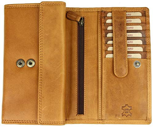 Belli Hochwertige große Vintage Leder Damen Geldbörse Portemonnaie Portmonee Frauen Geldbeutel aus weichem Leder mit extra vielen Fächern in braun - 17,5x10x4cm (B x H x T)