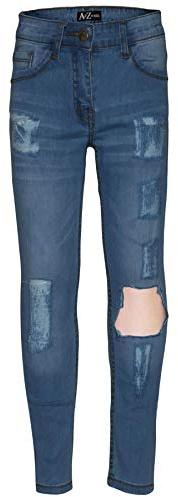 A2Z 4 Kids Girls Ripped Denim Jeans Stretch Jeggings Age 5-14 Years | Frayed Skinny Pants For Casual Wear School Days And Easy Comfort
