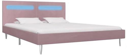 vidaXL Cadre de Lit avec LED Sommier à Lattes Lit Rembourré Lit Adulte Lit Double Cadre à Lattes sur Pied Chambre à Coucher Maison Rose Tissu 180x200 cm