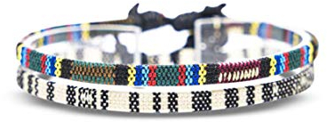 Made by Nami Boho Surfer-Armband 2-er Set Damen & Herren - Handmade Strand Festival Accessoires - Ethno Hippie Style - 100% Wasserfest & Verstellbar - Freundschaftsarmbänder Mädchen (Weiß & Azteken)
