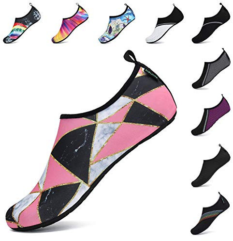 SAGUARO Herren Barfußsschuhe Damen Aqua Schuhe Frauen rutschfest Männer Badeschuhe für Yoga Aqua Wassersport Dreieck Rosafarben 40/41 EU