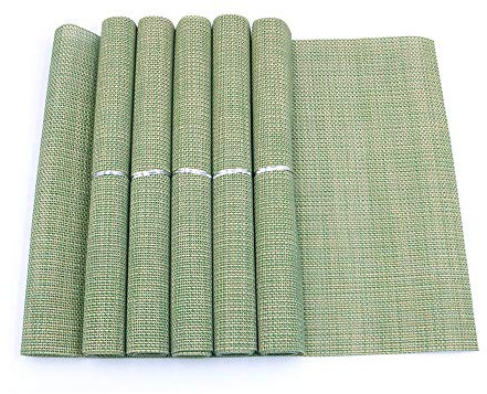 Shiwaki - 6-teiliges Tischsets-Set, 18 x 12 Zoll, rutschfest, waschbar, PVC, reißfest, hitzebeständig, schmutzabweisend, grün