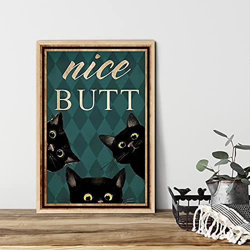 Wandkunst Poster Mental Black Cat Poster Nice Butt Kunstdruck Leinwand Vintage Lustige Katze Tauchen Malerei Badezimmer Wc Wohnkultur 60x90cm Rahmenlos