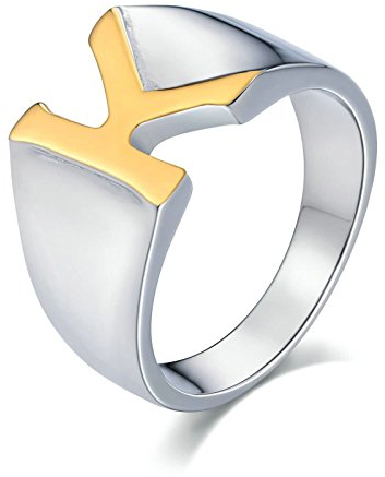 KnSam Herren Ring, Titan Ring Damen Breit Buchstabe K Aus Edelstahl Siegelring Für Herren Männer Gold Silber Ring Mit Kostenlos Gravur