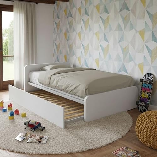 Letto 1 piazza e mezza con letto estraibile - Testata a sinistra, Bianco