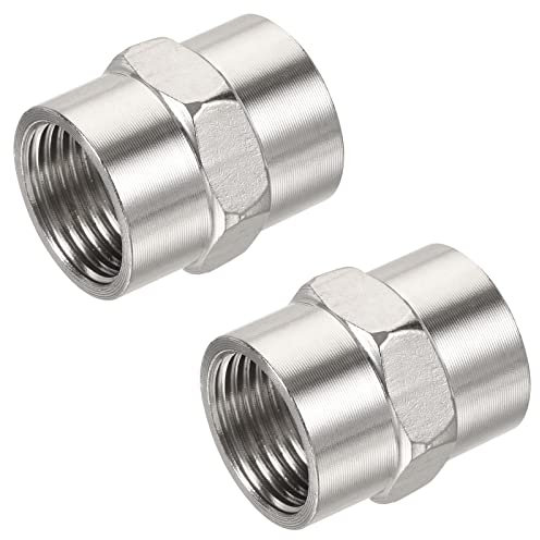 sourcing map Stainless Steel Pipe Fitting G1/2 Female to Female Thread Hex Connector Adapter, Pack of 2