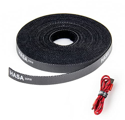 HASA zone 10M×10MM Rouleau Scratch, Bricolage Longueur Attache Cable Noir, Reutilisable Nylon Scratch pour Rangement Cable, Libre de Couper Serre Cable pour à la Maison et au Bureau