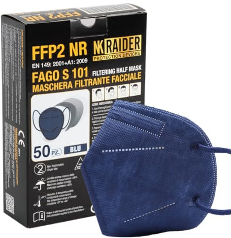 50 Mascherine FFP2 certificate CE Blu NR 2841, Mascherina FFP2 5 Strati Adulti, Mascherine conformi alle normative - NK RAIDER (50, Blu)
