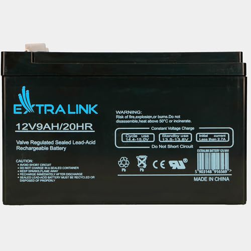 Extralink Batterie AGM 12V 9Ah - Batterie Decharge Lente sans Entretien, Anti-Fuite, Deep Cycle - Batterie Solaire, Camping-Car, UPS, Système Autonome, Alimentation de Secours