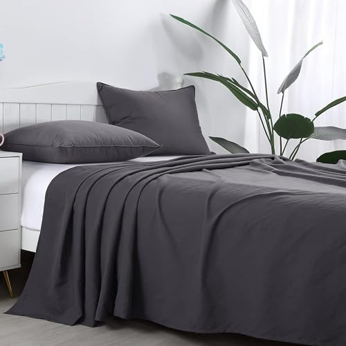 King Size Flat Sheet 100% Egyptian Cotton 300 TC- Breathable and Fade Resistant - Non Iron Hotel Quality Flat Bed Sheets (250 x 280cm, Charcoal)