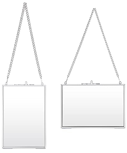 SUMTree Set mit 2 Silber Glasbilderrahmen zum Aufhängen 10,2 x 15,2cm BilderrahmenGlas Metall Hängende Glas Fotorahmen Pflanze Probe Clip Für gepresste Blumen Fotos Nur Glasrahmen Rechteck