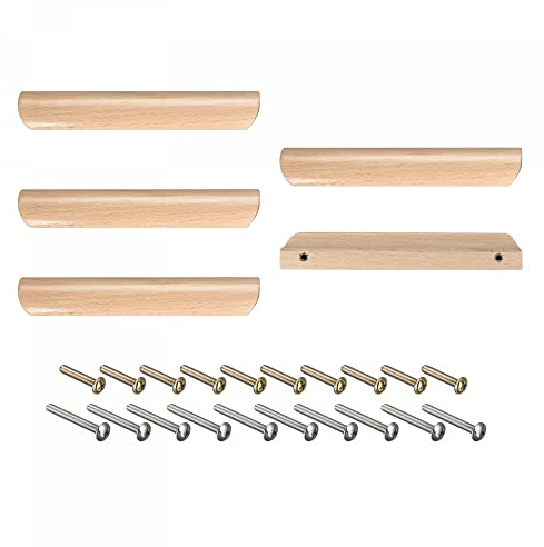 sourcing map Wood Pull Handles, 5pcs 160mm/6.3 Hole Distance Wooden Drawer Unfinished Knobs Pulls for Kitchen Furniture Drawer Wardrobe Cupboard