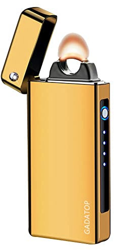 GADATOP Elektrisches Plasma-Feuerzeug Mit LED-Batterieanzeige - Wiederaufladbar, Flammenlos, Sturmfest für Kerzen, Grill und Camping (Gold)
