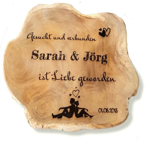 Baumscheibe mit Gravur | Personalisierte Holzscheibe mit Wunschtext 20cm Teakholz