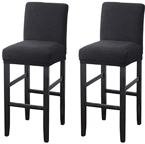 MUPOO Bar Stuhlhussen,2 Stück Stretch Jacquard Abnehmbarer Waschbarer Stuhl Schonbezug,Dining Chair Barhocker Zähler Schonbezüge Esszimmer Stuhl Schonbezug(2 Stück Schwarz)