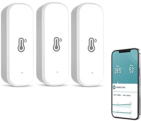 Paquete de 3 sensores inteligentes de temperatura y humedad WiFi, compatibles con Alexa y Google Home, para el hogar, bebé, garajes, conexión inteligente, no requiere concentrador