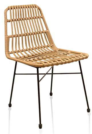 Lycce Gartenmöbel Balkonmöbel Esszimmerstühle Gartenstuhl Leon Poly-Rattan Natur 1 Stück