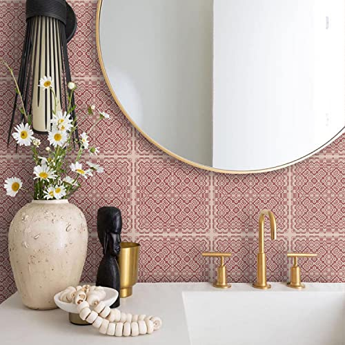 Alwayspon Adesivo per piastrelle, rosso autoadesivo su piastrelle adesive per bagno e cucina, paraspruzzi per fornelli, adesivo da parete in vinile, 10 pezzi x 15 cm