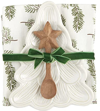 Mud Pie Appetizer Set, tree plate 7 x 5 1/2, White