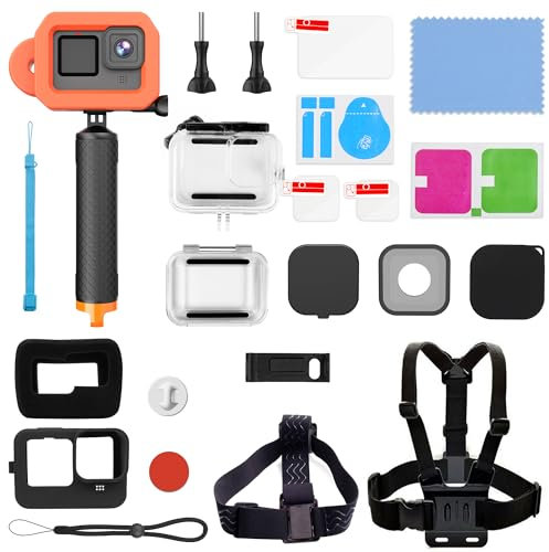 Accessories for GoPro Hero 12/11/10/9 Floaty Waterproof Diving Case Silicone Protector Screen Lens Tempered Glass Windslayer Noise Muffler Head Chest Strap Mount Kits