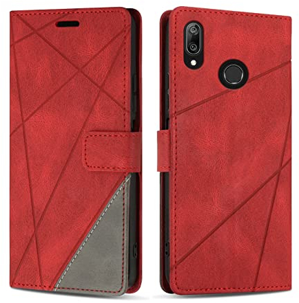 SONWO Hülle für Huawei Y7 2019 / Huawei Y7 Prime 2019, Premium PU Leder Handyhülle Flip Case Wallet Silikon Schutzhülle Klapphülle für Huawei Y7 2019 / Huawei Y7 Prime 2019, Rot
