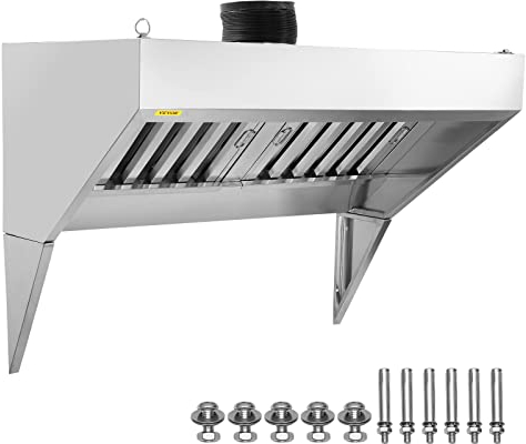 VEVOR Campana extractora comercial de 4 pies para camión de alimentos, capó de remolque de acero inoxidable 201 con 2 rejillas de filtro de aceite extraíbles en forma de U, campana de ventilación