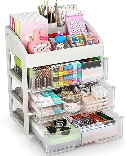 Schreibtisch-Organizer mit Schubladen (transparent-weiß, 3 Schubladen)