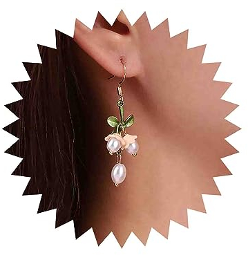 TseenYi Perle Blume Baumeln Ohrring Glocke Orchidee Tropfen Ohrring Gold Orchidee Blume Perle Ohrring Lange Glocke Orchidee Baumeln Ohrring Perle Blume Hochzeit Ohrring Schmuck Für Frauen Und Mädchen