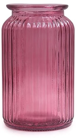OFFIDIX Vase en verre, style moderne et minimaliste à rayures verticales pour bureau, maison, fête et décoration de mariage (rose rouge)