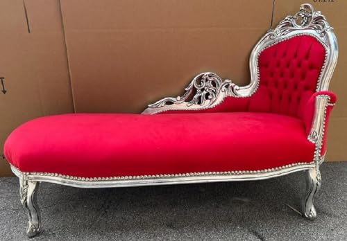 Casa Padrino Barock Chaiselongue Rechte Seite Rot/Silber - Handgefertigte Massivholz Recamiere - Barock Wohnzimmer Möbel - Edel & Prunkvoll