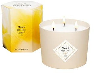 MY JOLIE CANDLE - Duftkerze Monoï des Isles – Geschenk für Damen und Mutter – 100 % natürliches pflanzliches Wachs – französischer Duft – 3 Baumwolldochte – Brenndauer 70 Stunden