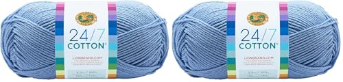 Lion Brand Yarn Company Cotton Yarn, 100 Percent Cotton, Sky (Pack of 2)