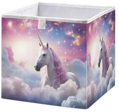 JUMBEAR Starry Dream Einhorn-Aufbewahrungskorb, faltbarer Aufbewahrungskorb, Spielzeug-Aufbewahrungsbox für Zuhause, Regal, Schrank, Mülleimer, 28 x 28 x 28 cm