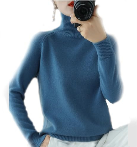 Maglione in cashmere da donna, maglione a collo alto da donna, maglione casual, maglione lavorato a maglia con colletto rialzato, maglione a collo alto a maniche lunghe per l'autunno inverno (M,Blau)