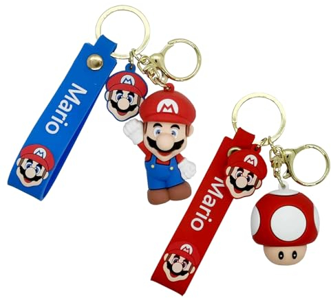 wopin 2 pcs Key Ring,-PVC Keyring Creative Mario Personality Keyring 3D Cute Anime Keychain Cell Phone Bag Pendant Decoration Accessories Gift for Women Men Girls Boys
