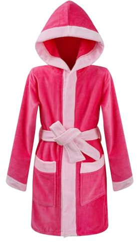 WYTbaby Peignoir pour enfant fille 100 % coton éponge avec capuche - Peignoir doux et moelleux pour garçons et filles de 3 à 12 ans, Rose, 6-8 ans