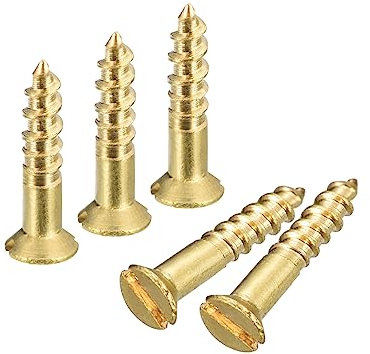 sourcing map Brass Wood Screws, 40Pcs M2 x 10mm Slotted Drive Flat Head Self Tapping Screw Countersunk for Woodworking Furniture