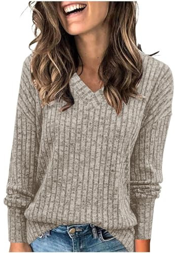 Maglione in Cashmere da Donna Maglioni Lavorati A Maglia Maglione Pullover Caldo in Lana Tinta Unita con Scollo V Invernale Maglieria Sportiva da Donna Leggera Casual Tops Pullover Maglione 2024