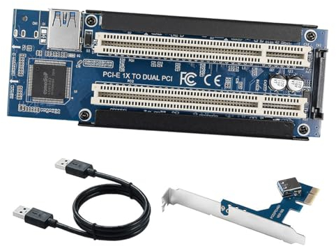 DollaTek PCIe auf PCI Adapterkarte PCI E Express X1 auf Dual PCI Riser Extender Karte mit USB3.0 Kabel für Desktop Soundkarte