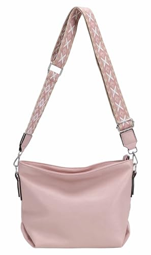 Damen Tasche Shopper Hobo Bags Crossbody Schultertasche Umhängetasche Handtasche Gürteltasche Crossover Kunst Leder Rosa V1