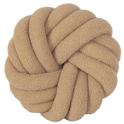 Herfair Knotenkissen, Rundes Kissen, 40cm Knoten Lammfellimitat Gewebtes Plüschkissen Kissen Deko, Sofakissen Bodenkissen, Füllkissen Kopfkissen für Wohnzimmer Deko Kinderzimmer (Hellbraun)