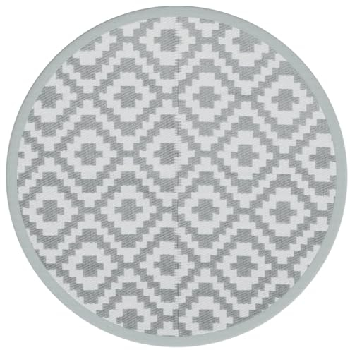 vidaXL Outdoor Teppich, Gartenteppich Rund Beidseitig, Balkonteppich Terrassenteppich UV-beständig, Teppich für Balkon Terrasse, Grau Ø200cm PP