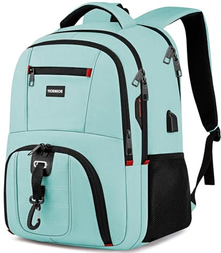 YIORMIOR Mochila de hombre, mochila escolar secundaria universitaria, mochilas para PC portátiles de 15,6 y 17,3 pulgadas con puerto USB, Nuevo-menta, 15,6 Pollici