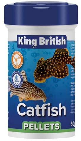 King British – Catfish Pellets 60g – Multi-Vitamin Complete Sinking Food for Catfish & Other Bottom-Feeding Tropical Fish – Clear Water Formula –Natural ingredients – Support A Healthy Immune System