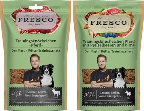 Fresco Martin Rütter Trainingsknöchelchen Probierpaket Pferd | 2 x 150 g | Natürlicher Monoproteinsnack | Leckerer Snack für Hunde