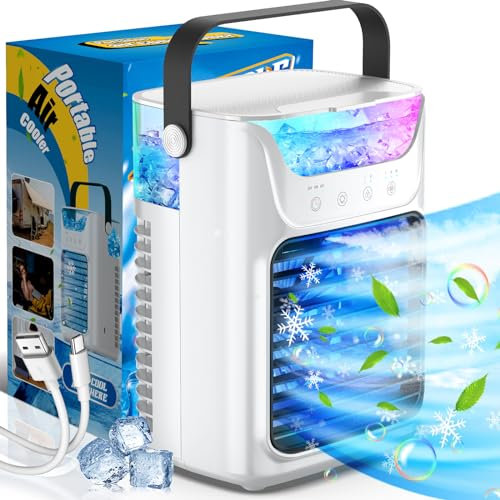 Portable Air Conditioners, Personal Evaporative Air Cooler Humidifier, 3 Speeds 7 Colors Light 3 Timers 2 Cool Mists Small Air Conditioner Portable Fan Desktop Cooling Fan Portable AC for Room Office